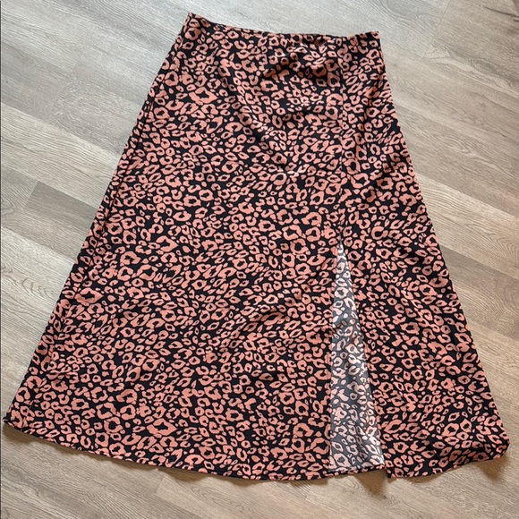 Leopard Print Midi Skirt - Pink and Black - Picture 1 of 2